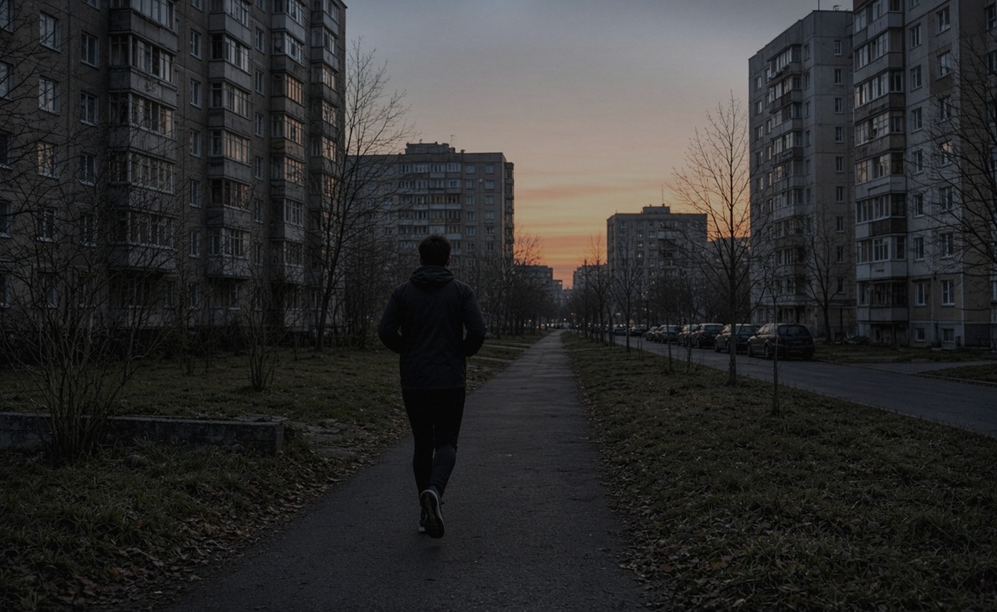 Середина круга: шаг уже ровный, город только просыпается